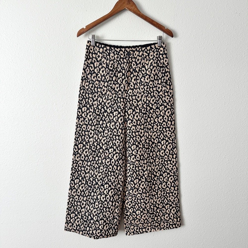Maeve Brocade Leopard Print Wide Leg Pants & Crop Top Vest Set Women Size 2 - Picture 3 of 16